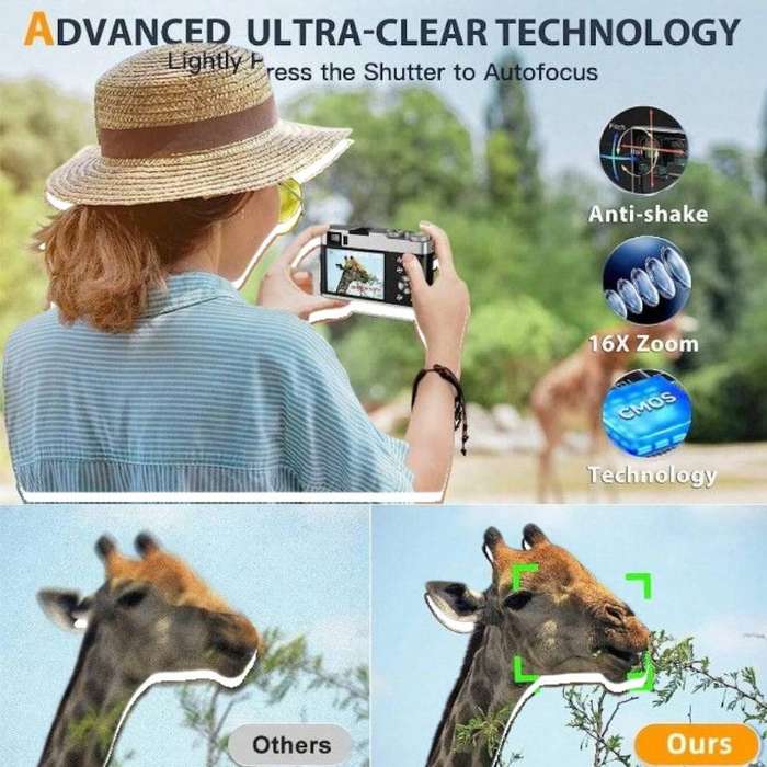 4K Digital Camera With Flashlight & 16x Zoom - Black