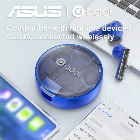 Asus - AS - TK - Semi-In-Ear Wireless Earbuds With Microphone - Blue