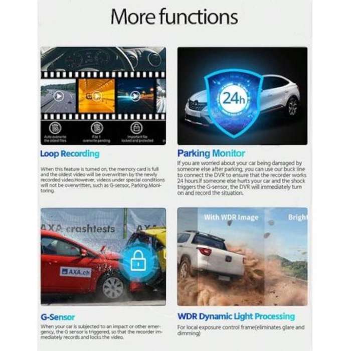1080P Dual Lens Dash Camera With G-Sensor and Loop Recording - Black
