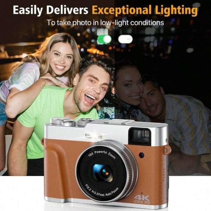 Digital Camera With LED Flash & 16x Zoom Capabilities - Brown & Silver