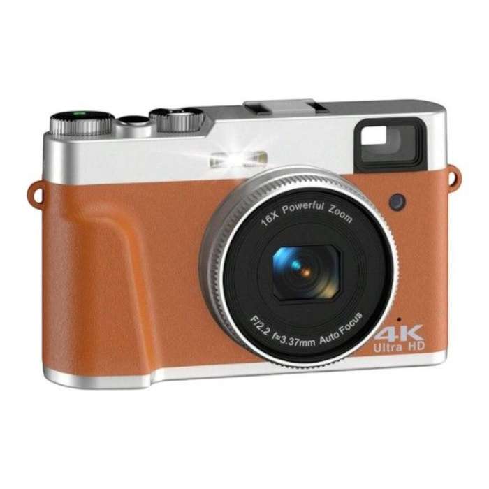 Digital Camera With LED Flash & 16x Zoom Capabilities - Brown & Silver