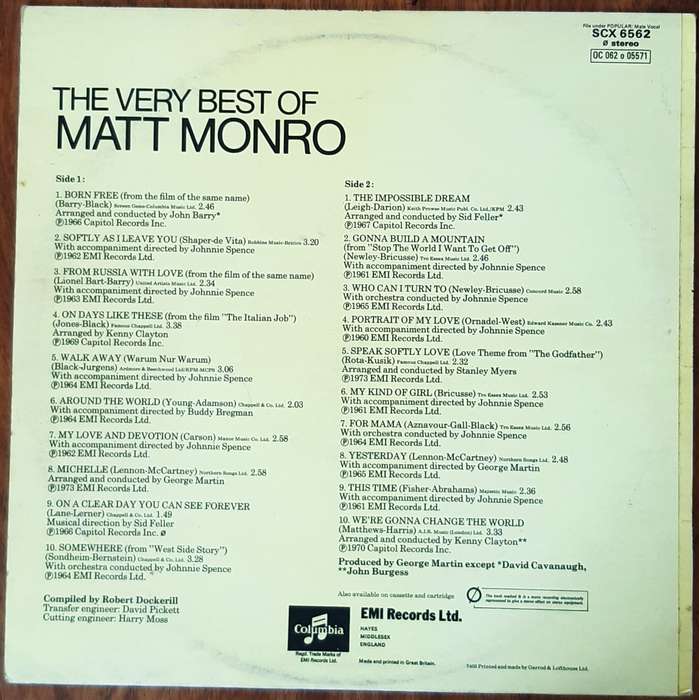 Matt Monro - The Very Best of Matt Monro Vintage LP Record Vinyl