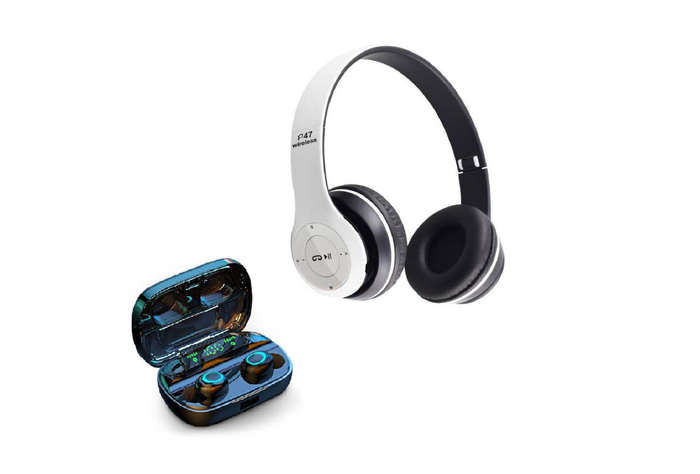 Wireless Headphones & Earbuds Combo-WHITE
