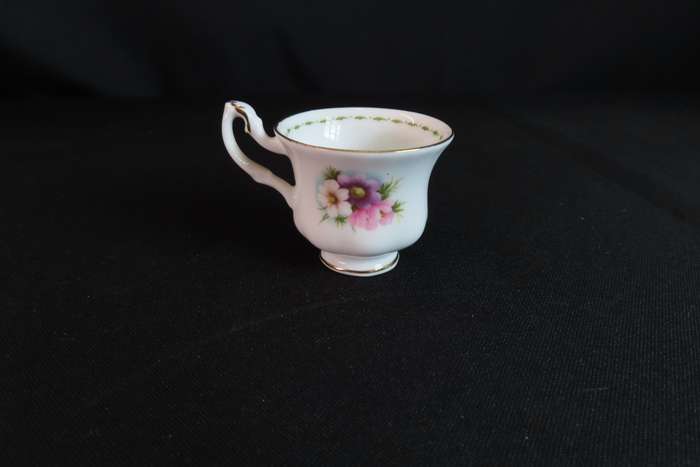 Royal Albert Miniature Cup & Saucer:  Cup Cosmos October.  Saucer: Michaelmas Daisy September