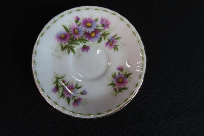 Royal Albert Miniature Cup & Saucer:  Cup Cosmos October.  Saucer: Michaelmas Daisy September