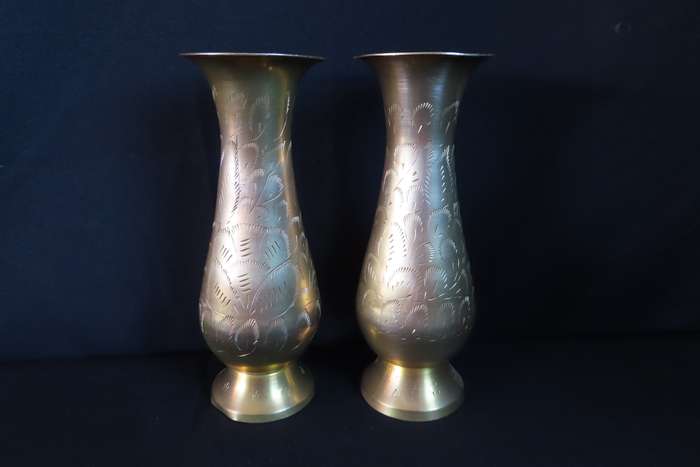 Brass Etched Vases x 2