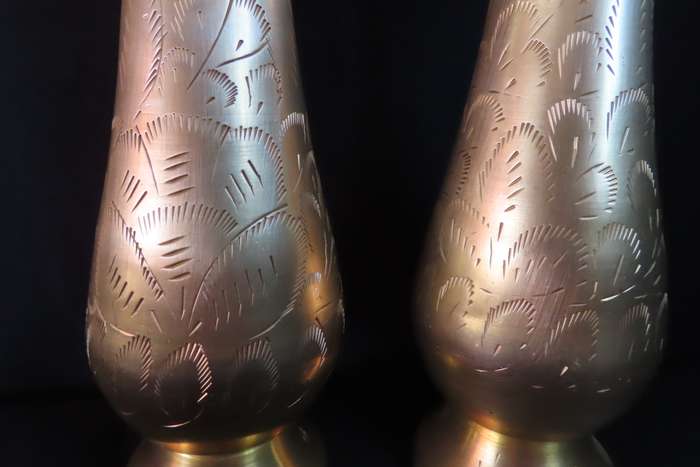 Brass Etched Vases x 2