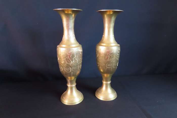 Brass Vintage Etched Vases x 2