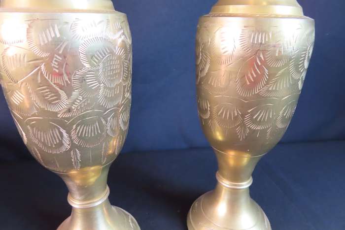 Brass Vintage Etched Vases x 2