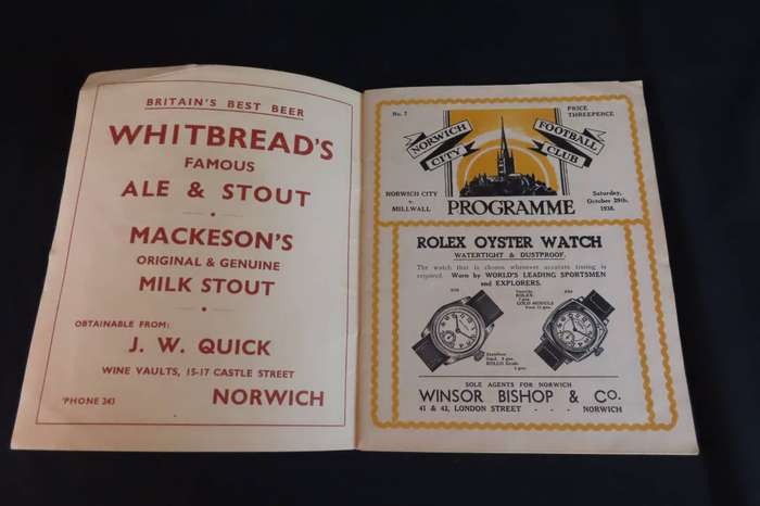 Souvenir Programme Norwich City Versus Millwall October 29th 1938