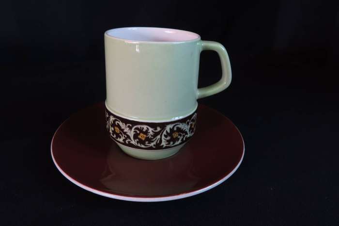 Carlton Ware Hand Engraved & Painted Coffee Duo's x 6