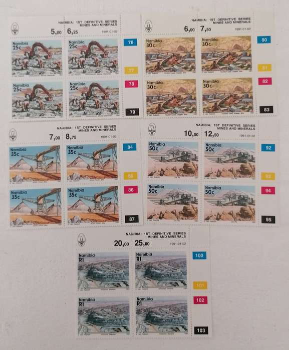 Namibia 1991 1.4 Control Blocks set of 15 Mint