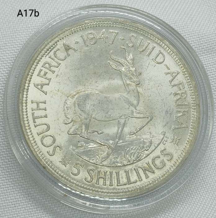 1947 Crown - 5 shillings Union of South Africa- .800 silver - in capsule