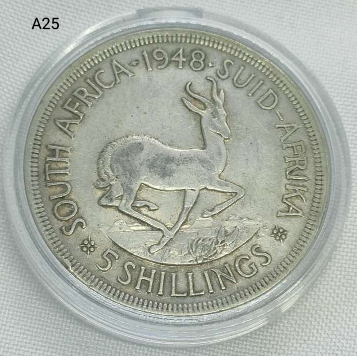 1948 Union of SA Crown - 5 shillings - .800 silver - in capsule