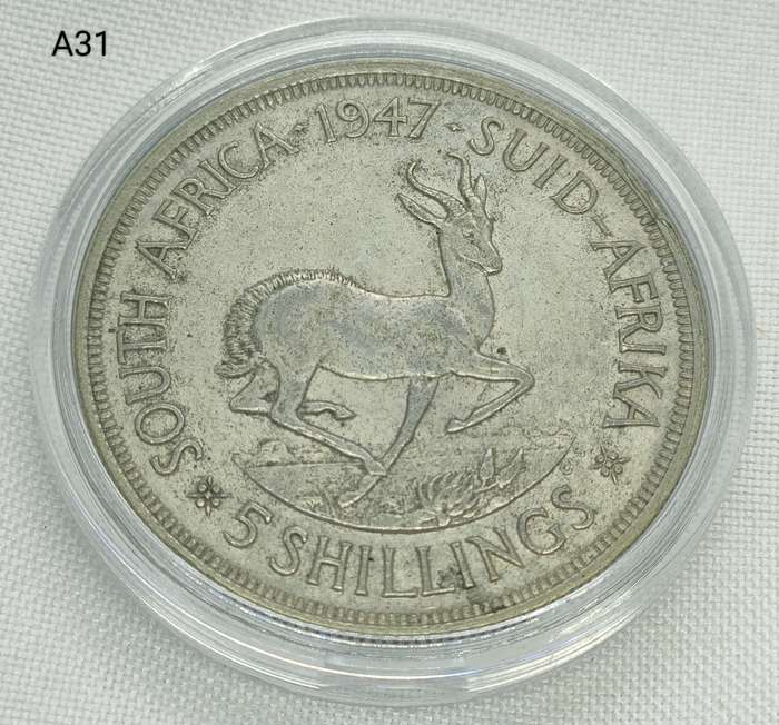 1947 Union of SA Crown - 5 shillings - .800 silver - in capsule