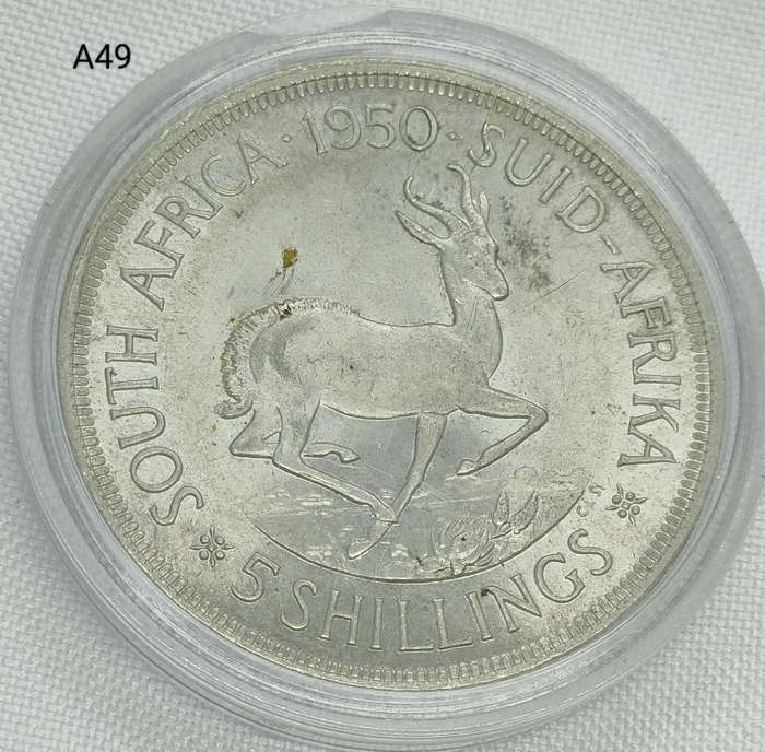 1950 Union of SA Crown - 5 shillings - .800 silver - in capsule