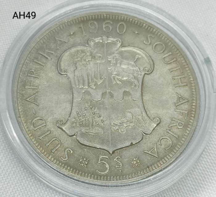 1960 Union of SA crown - 5 shillings - .500 silver - in capsule