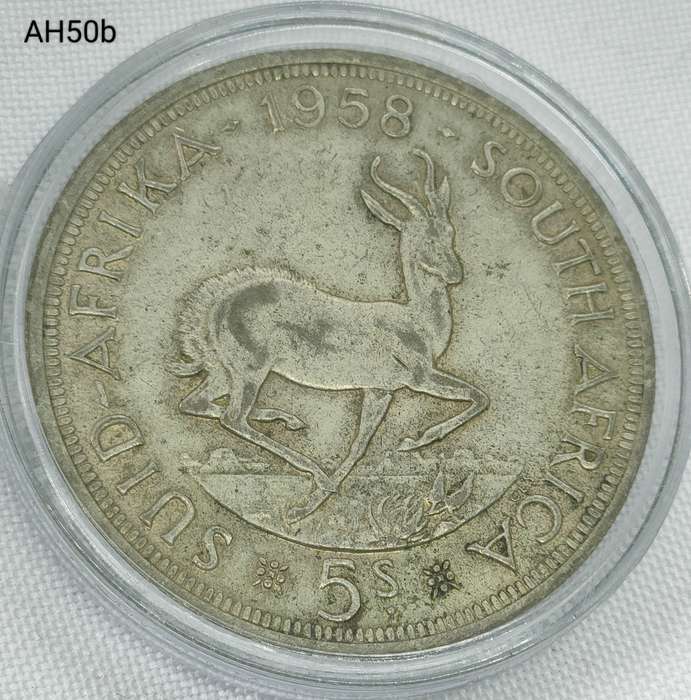 1958 Union of SA crown - 5 shillings - .500 silver - in capsule