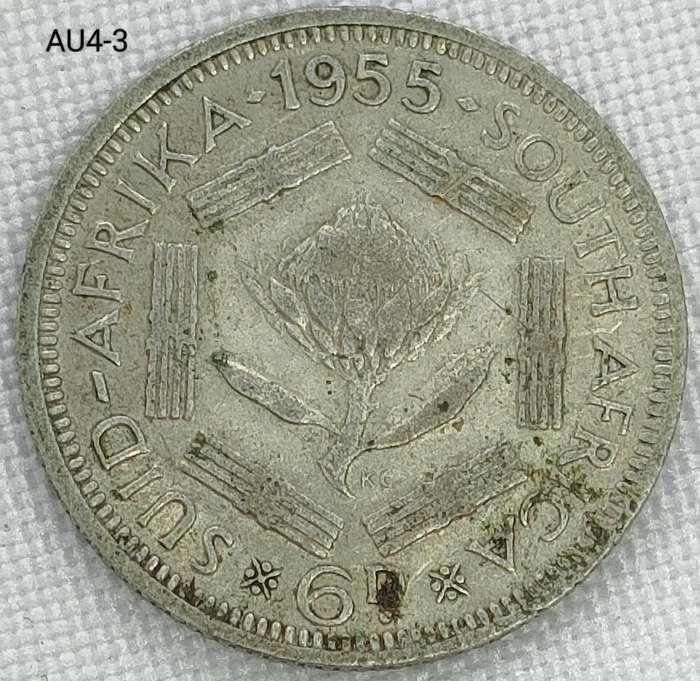 1955 Union of SA sixpence - .500 silver coin