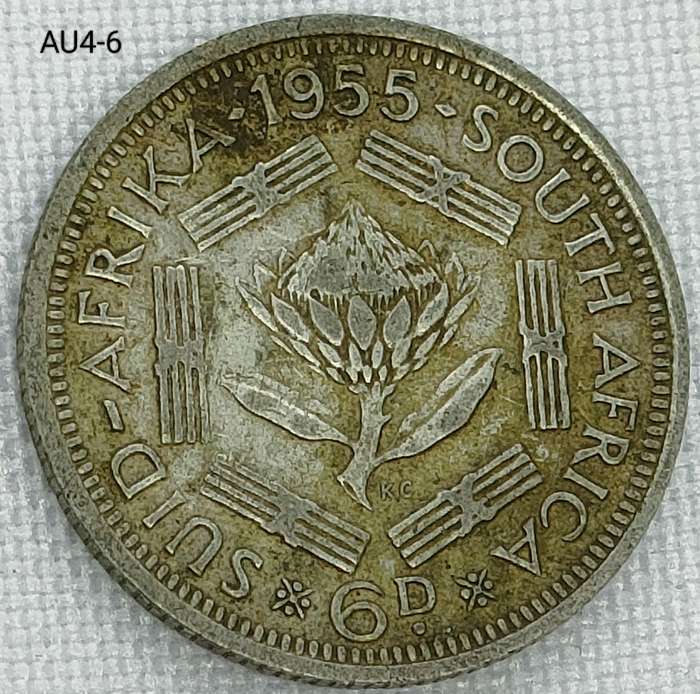 1955 Union of SA sixpence - .500 silver coin