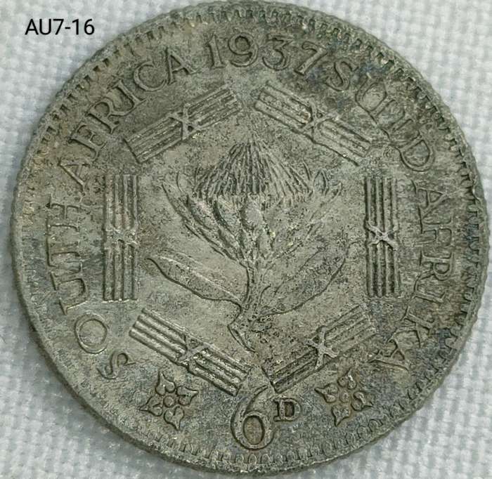 1937 Union of SA sixpence - .800 silver coin