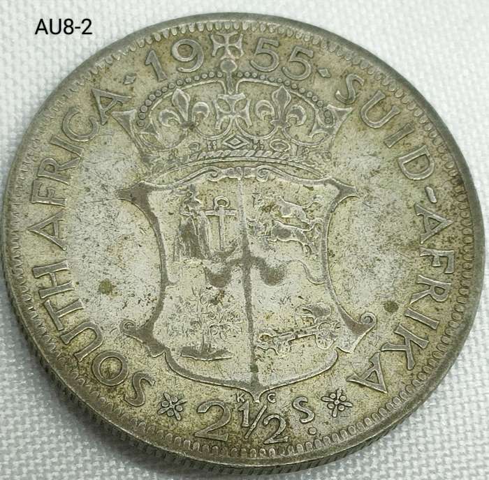 1955 Union of SA two and a half shillings - half-crown - .500 silver coin
