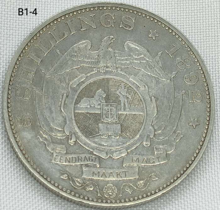 1892 ZAR 5 shillings - crown - .925 coin - details coin