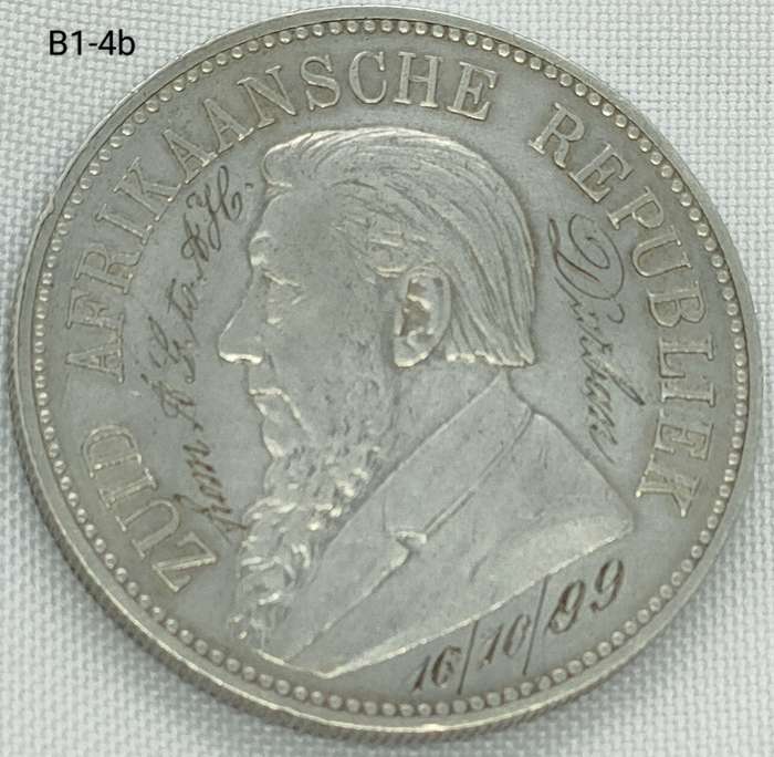 1892 ZAR 5 shillings - crown - .925 coin - details coin