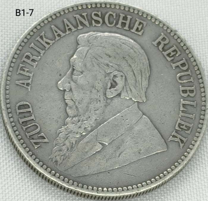 1892 ZAR 5 shillings - crown - .925 coin - single shaft