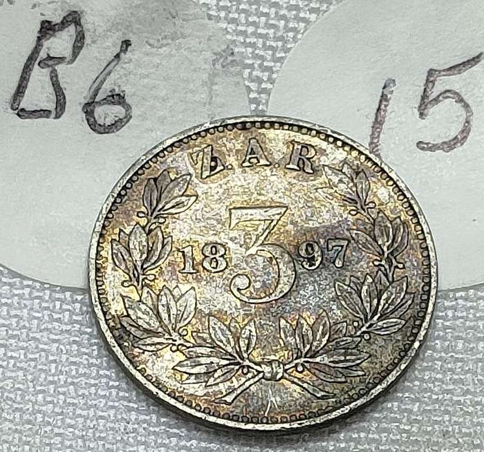 ZAR Threepence: (3D): 1897: Scarce Sterling Silver (.925) coin: