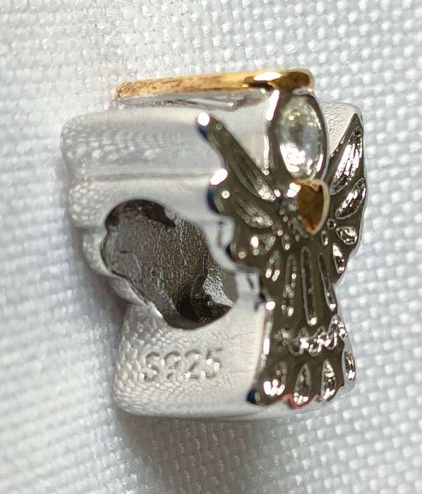 Sterling silver charm- 925 stamped - well-designed angel with gold accents