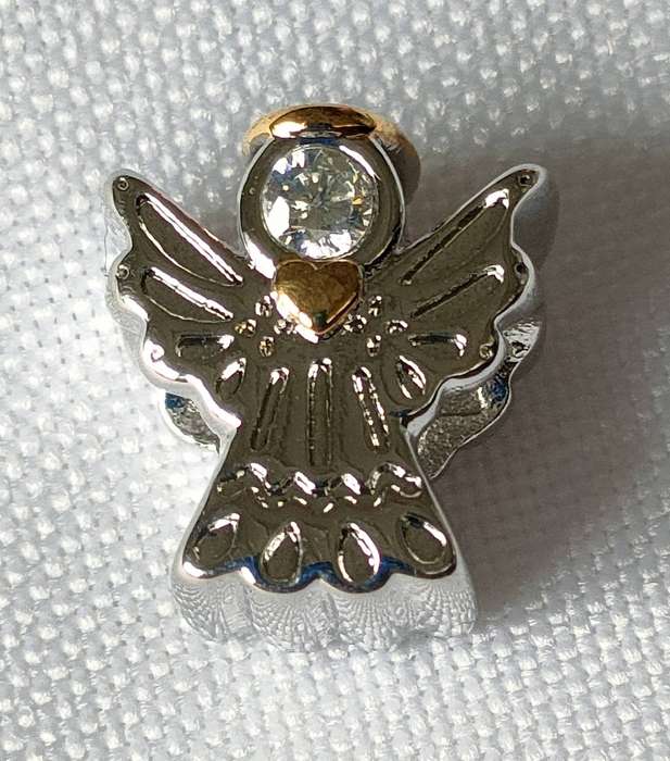 Sterling silver charm- 925 stamped - well-designed angel with gold accents