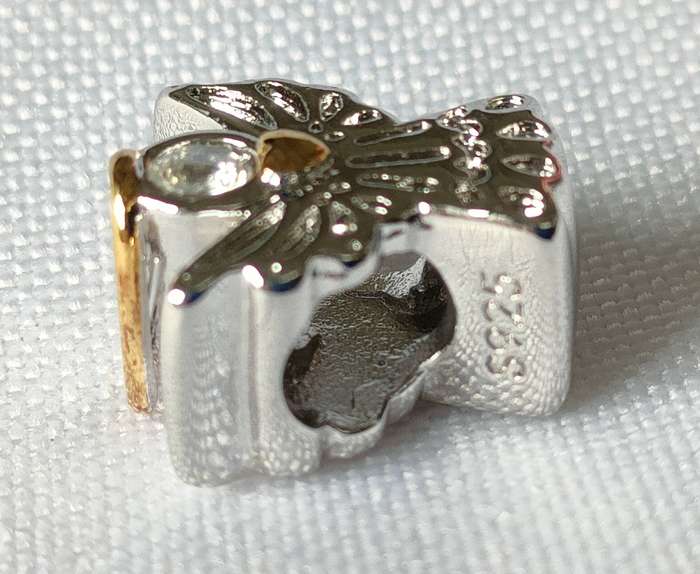 Sterling silver charm- 925 stamped - well-designed angel with gold accents