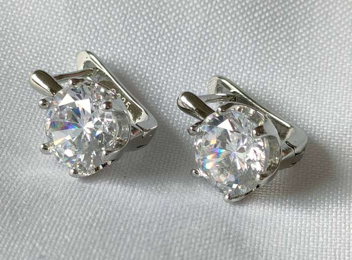 Huge Sterling silver Moissanite earrings- 925 stamped - large stones app 12 mm diameter