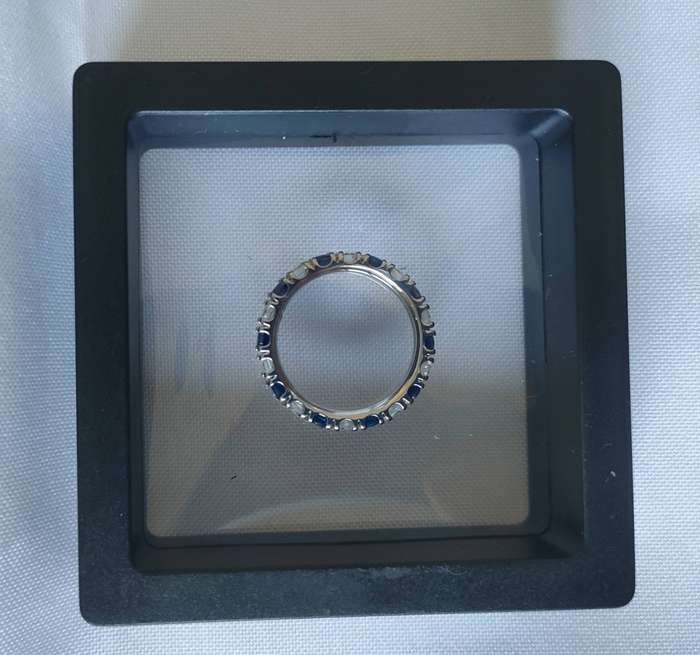 Sterling silver Blue and White Moissanite ring - hallmarked - size US7 - in box