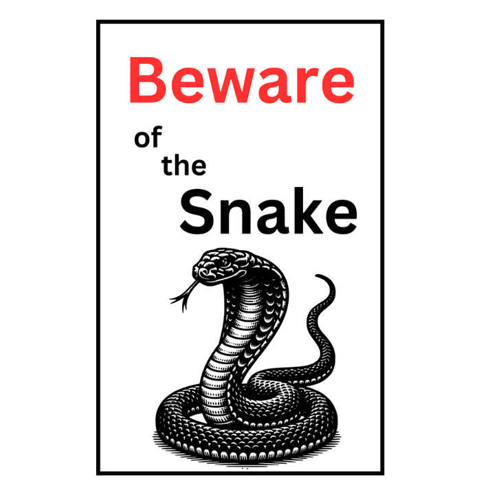 Beware of the Snake Sign (30cm x 20cm x1mm Wide ) A4 Size
