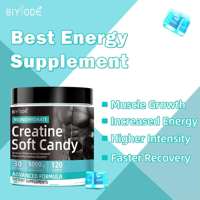 Creatine Monohydrate Gummies for Men Women Growth Muscle Enhance Workout Recovery Low Calorie