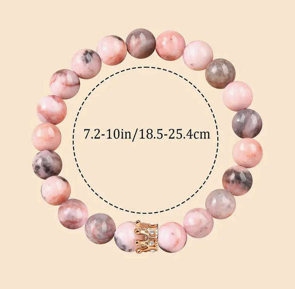Bracelet - Pink and Grey tones and Golden Crown Pendant with Gift Card