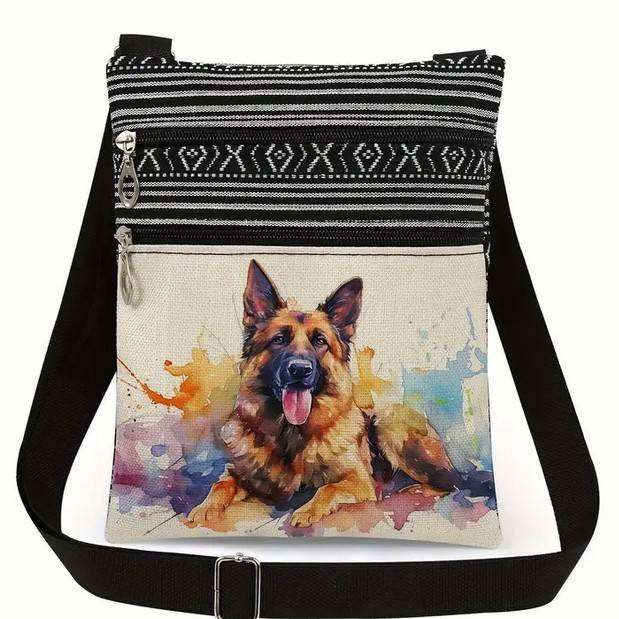 German Shepherd Print Cross Body Bag With Adjustable Strap