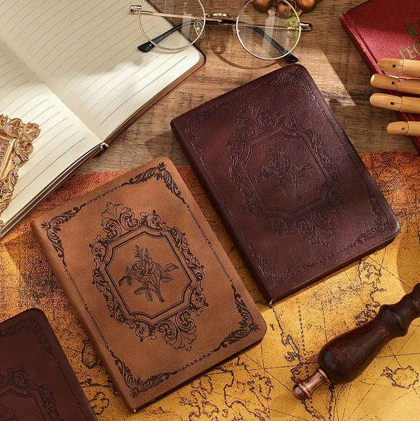 Vintage Rose Embossed Journal  - Dark Brown