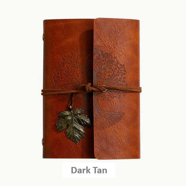 Vintage Tree Embossed Journal with Wrap Closure - Dark Tan