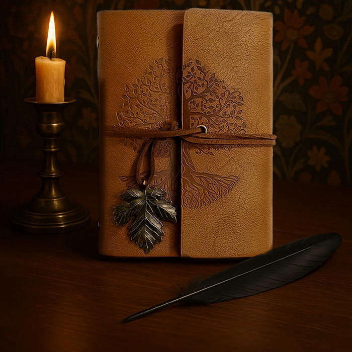 Vintage Tree Embossed Journal with Wrap Closure - Tan