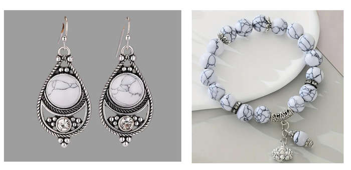 Vintage Style Earrings and Bracelet Set - White Turquoise