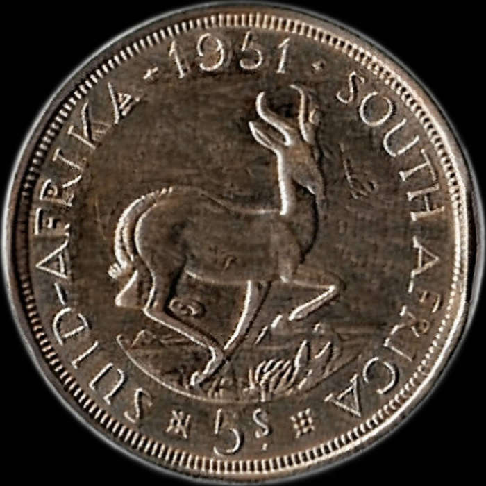  Rare 1951 South Africa 5 Shillings  King George VI 