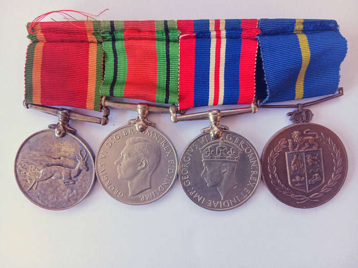 WWII South African Medal Group of 4 + Police Long Service Medal