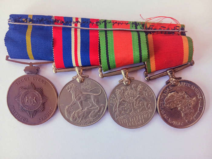 WWII South African Medal Group of 4 + Police Long Service Medal