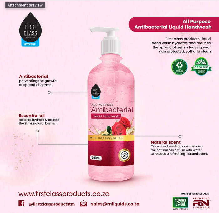 First Class Liquid Handwash Rose Essential 500ml x 24