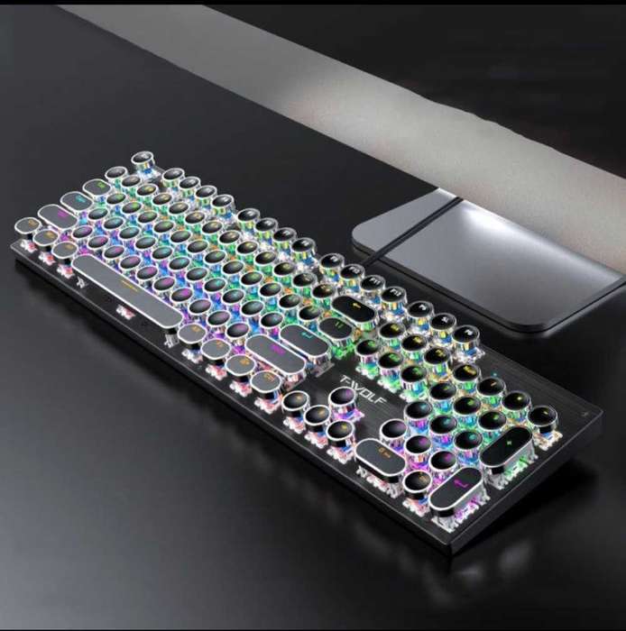 T-Wolf T75 104 Keys Adjustable RGB Light Computer Game Wired Mechanical Keyboard (Black)