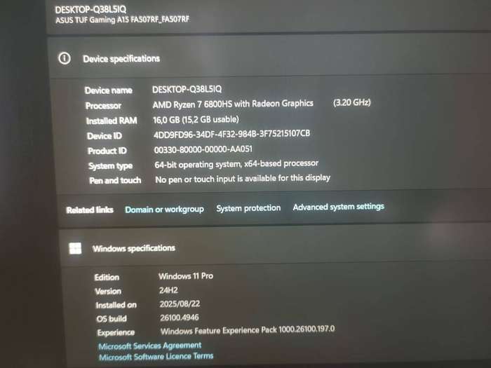 ASUS TUFF A15 Gaming 15.6" 144Hz Display 12th Gen Ryzen 7 6800HS 16GB DDR5 Ram 1TB M.2 NVMe RTX2050