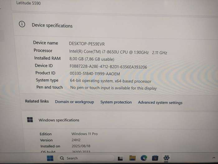 Dell Latitude 5590 Intel Core i7 8650U CPU 8GB DDR4 RAM 256GB M.2 NVMe SSD Windows 11 PRO